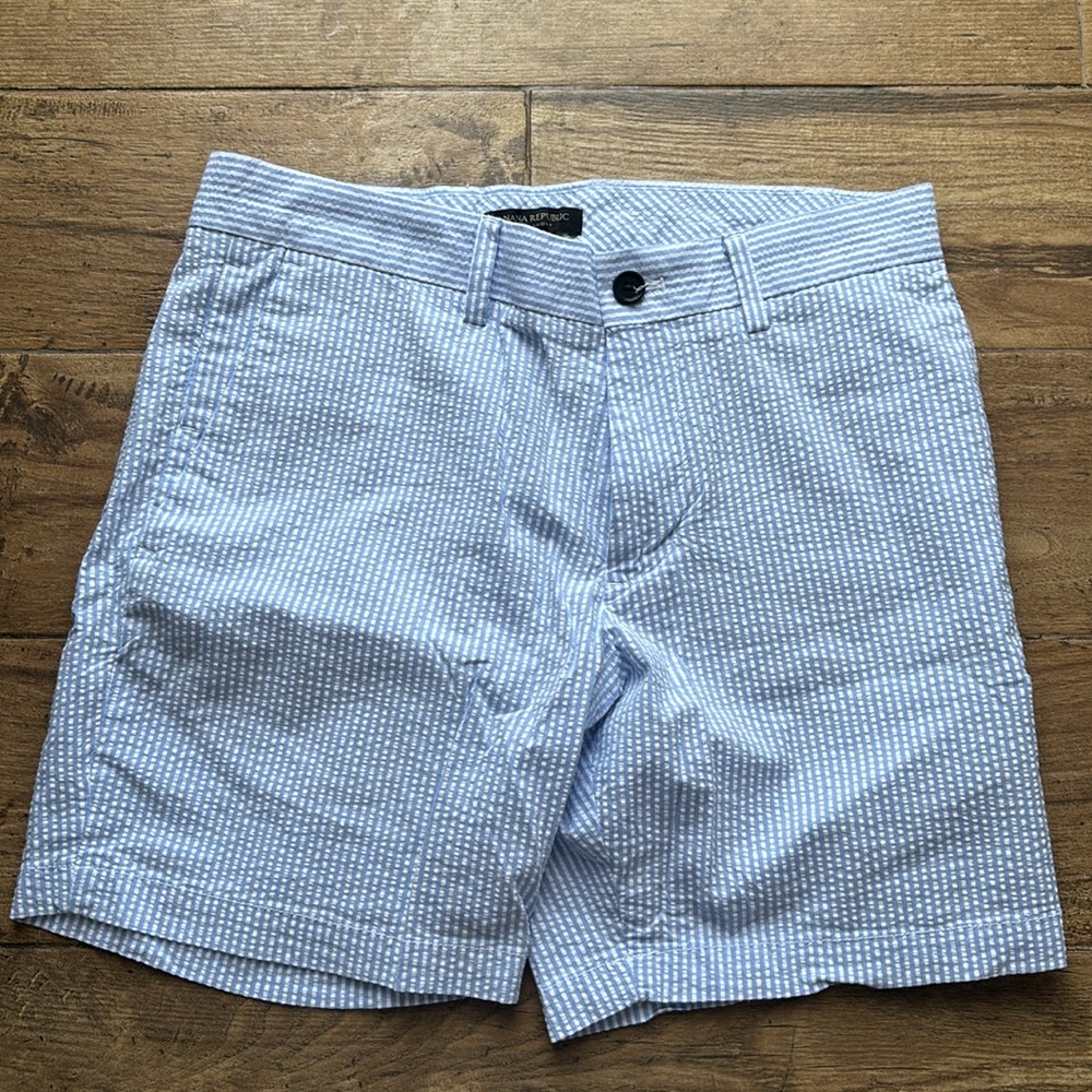 Banana Republic Shorts Mens 34 Blue Aiden Club Chino Striped Seersucker …